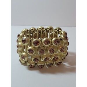 Vintage Roxanne Assoulin RA Rhinestone Chunky Heavy Goldtone Stretch Bracelet